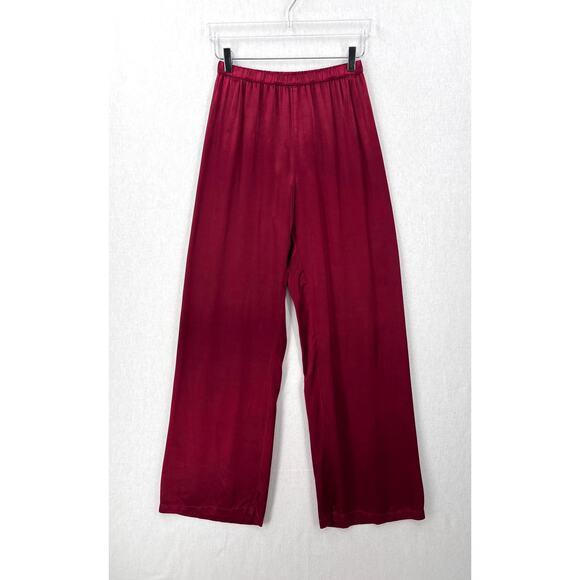 ENZA COSTA Satin Wide Leg Pants Womens Ruby Red XS 0 Pull On Quiet Luxury NEW - Picture 1 of 16